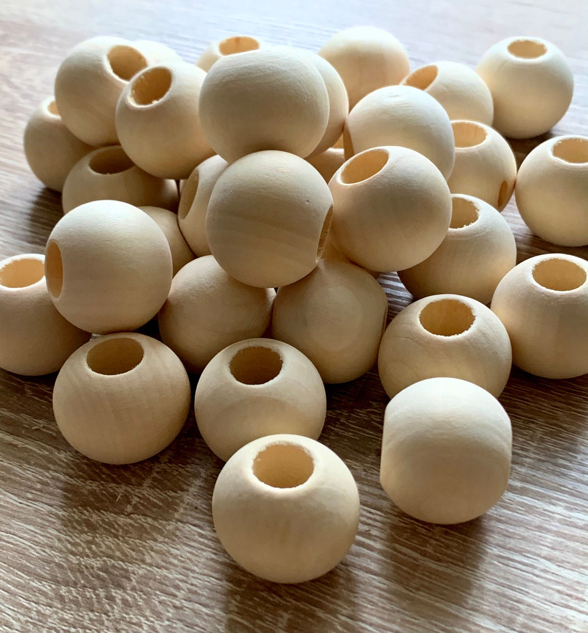 19mm Large Hole Wooden Beads - x5 Natural