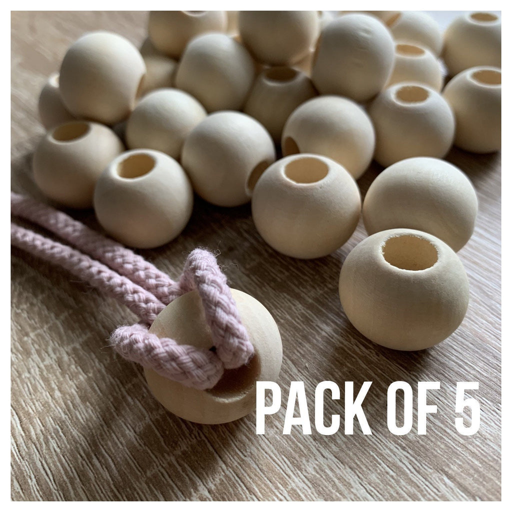 19mm Large Hole Wooden Beads - x5 Natural