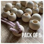 19mm Large Hole Wooden Beads - x5 Natural
