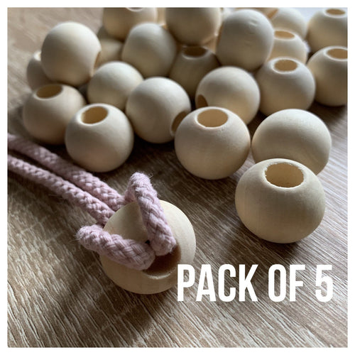 19mm Large Hole Wooden Beads - x5 Natural