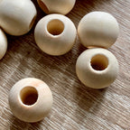 19mm Large Hole Wooden Beads - x5 Natural