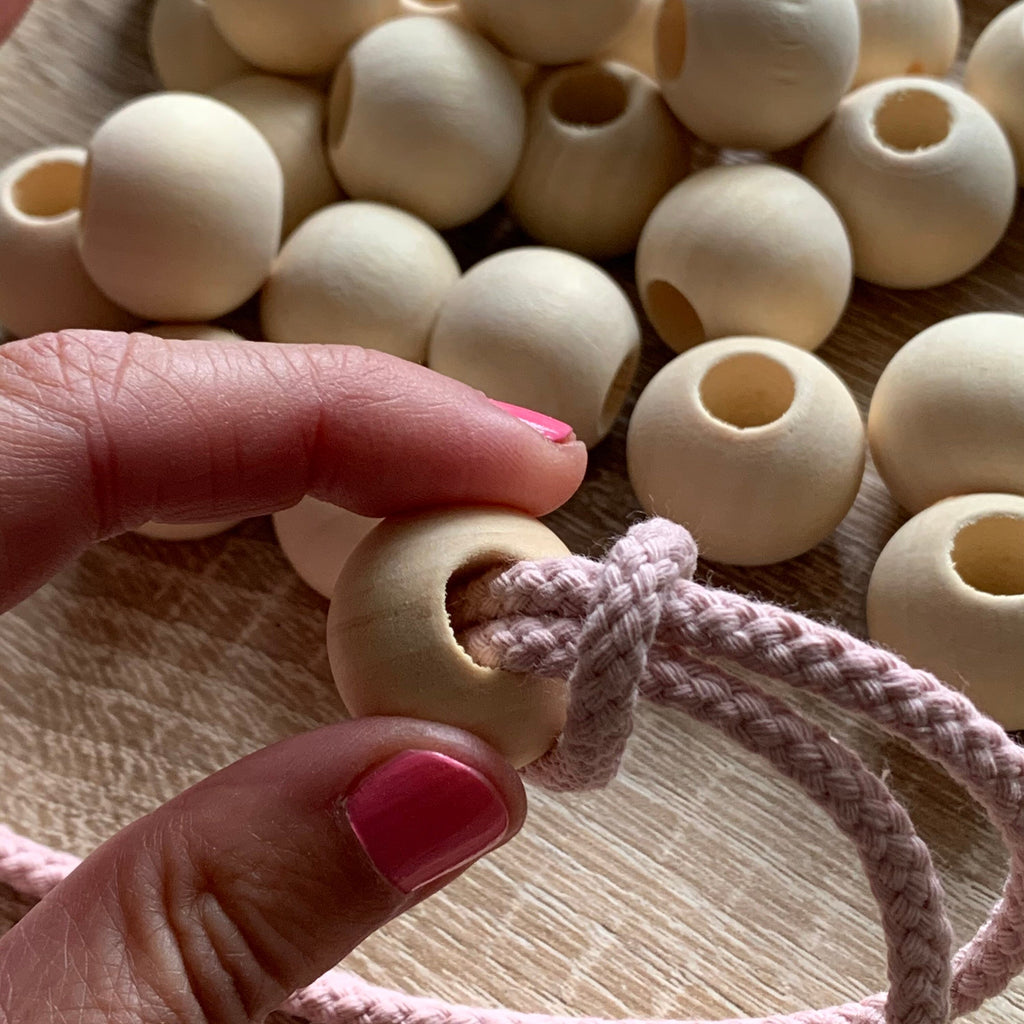 19mm Large Hole Wooden Beads - x5 Natural