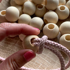 19mm Large Hole Wooden Beads - x5 Natural