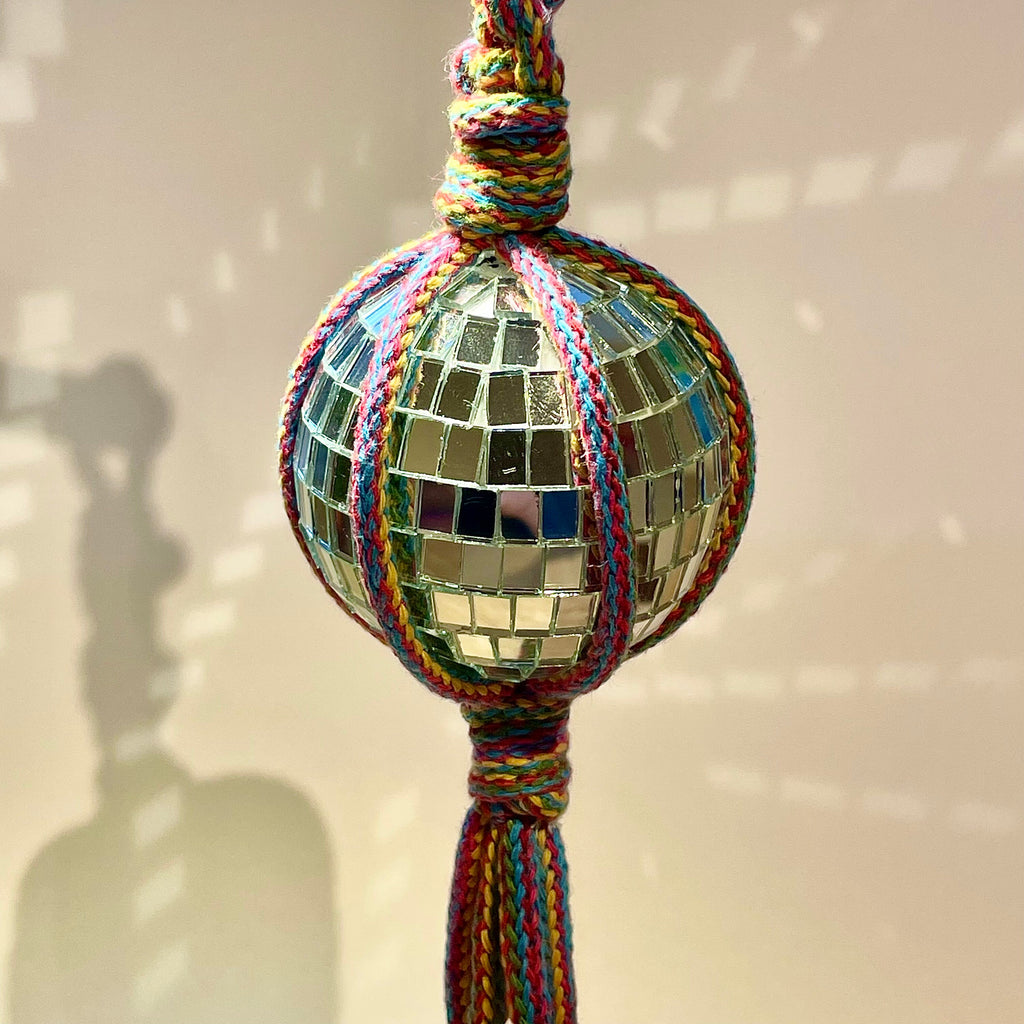 Macrame Disco Ball - for car, window or tree decoration.