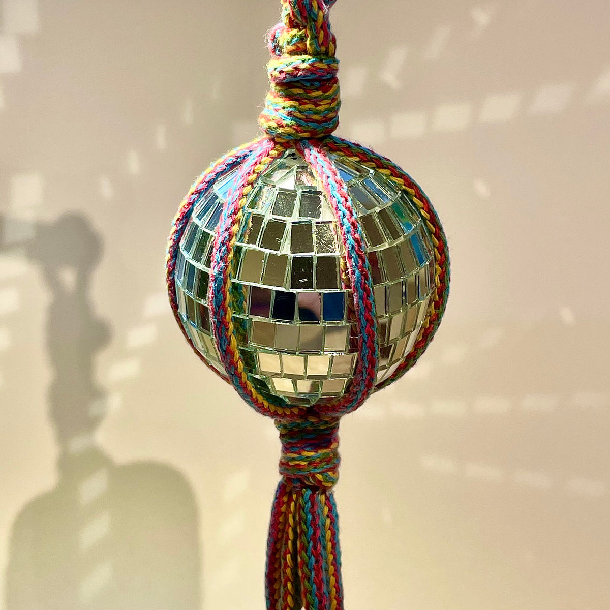 Macrame Disco Ball - for car, window or tree decoration.
