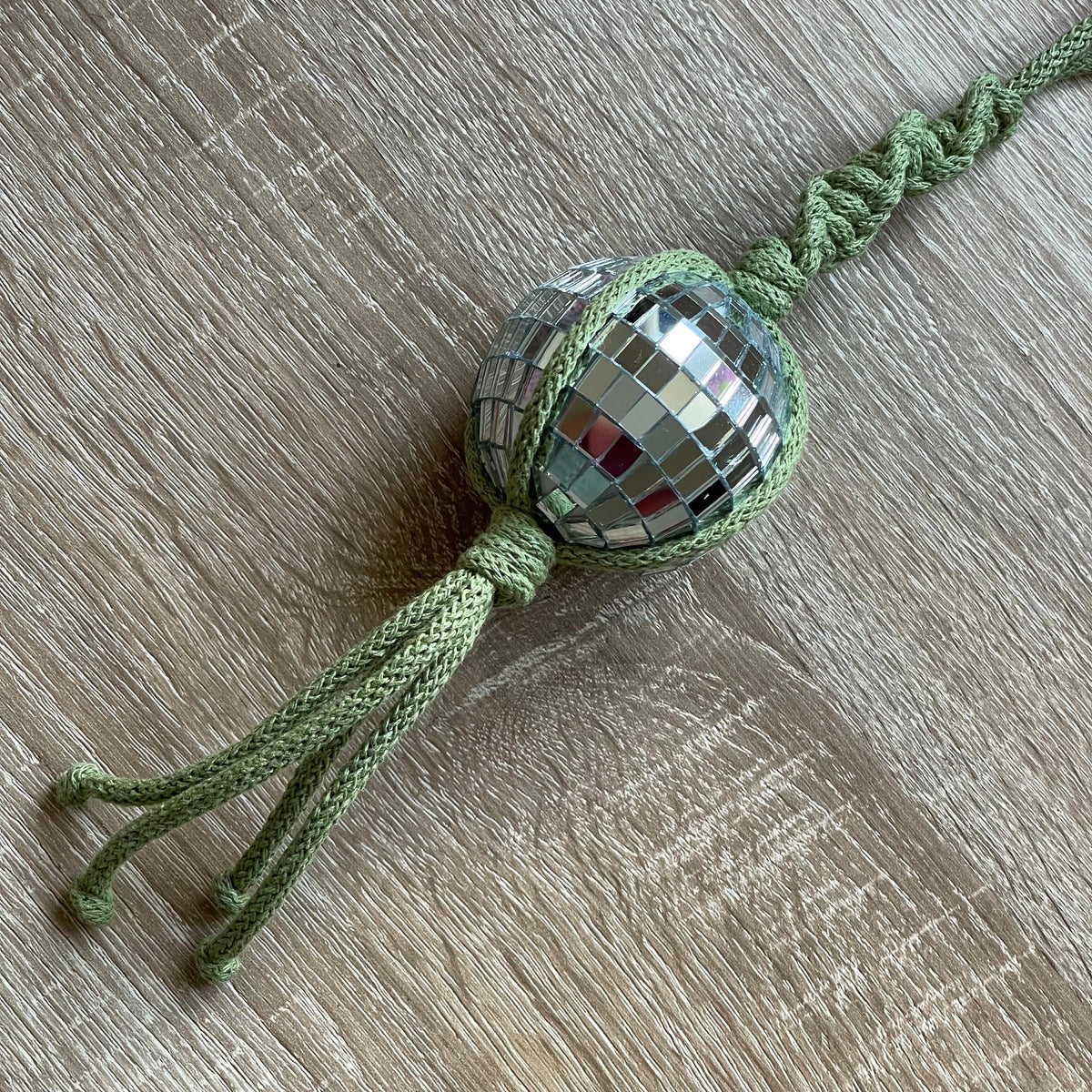 Macrame Disco Ball - for car, window or tree decoration.