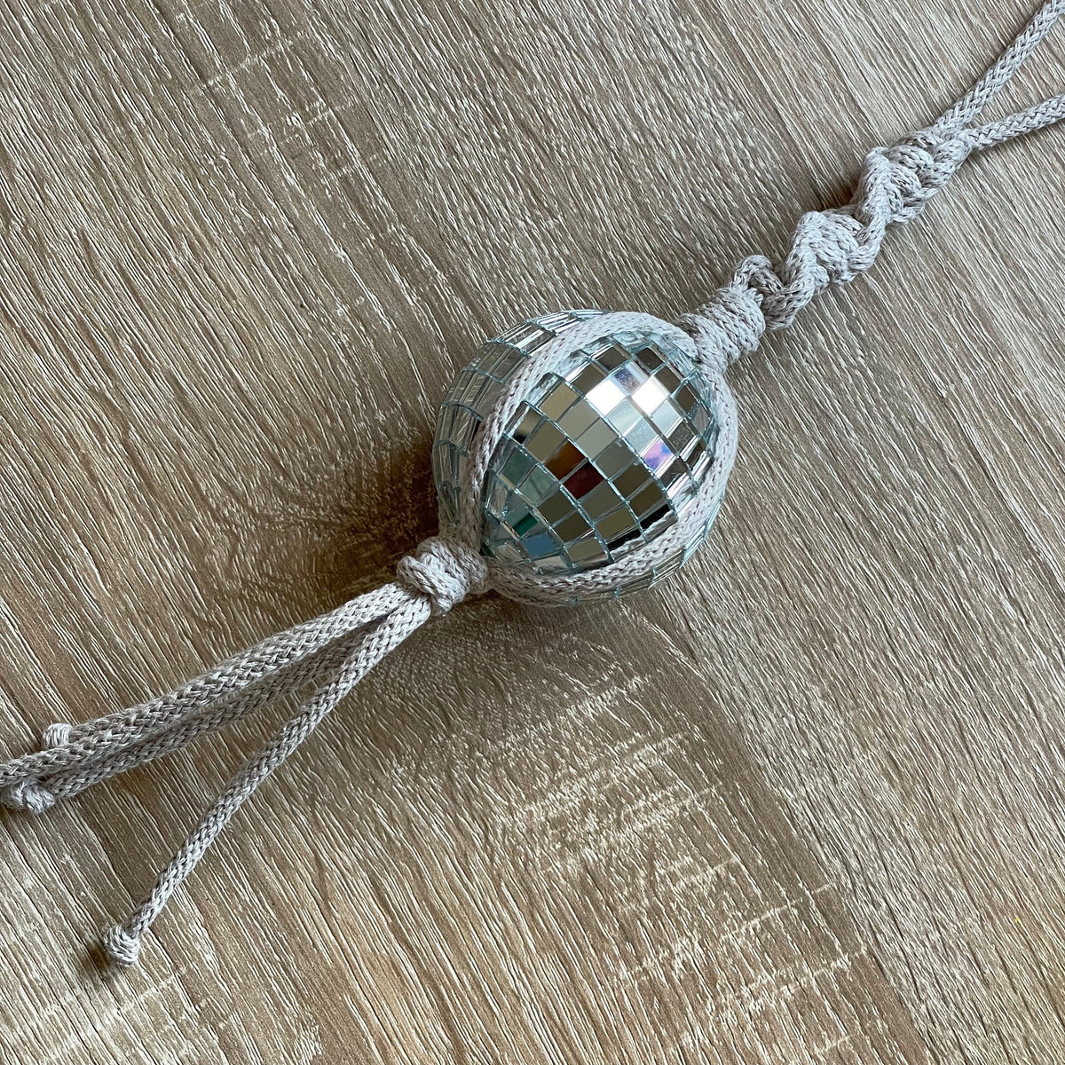 Macrame Disco Ball - for car, window or tree decoration.