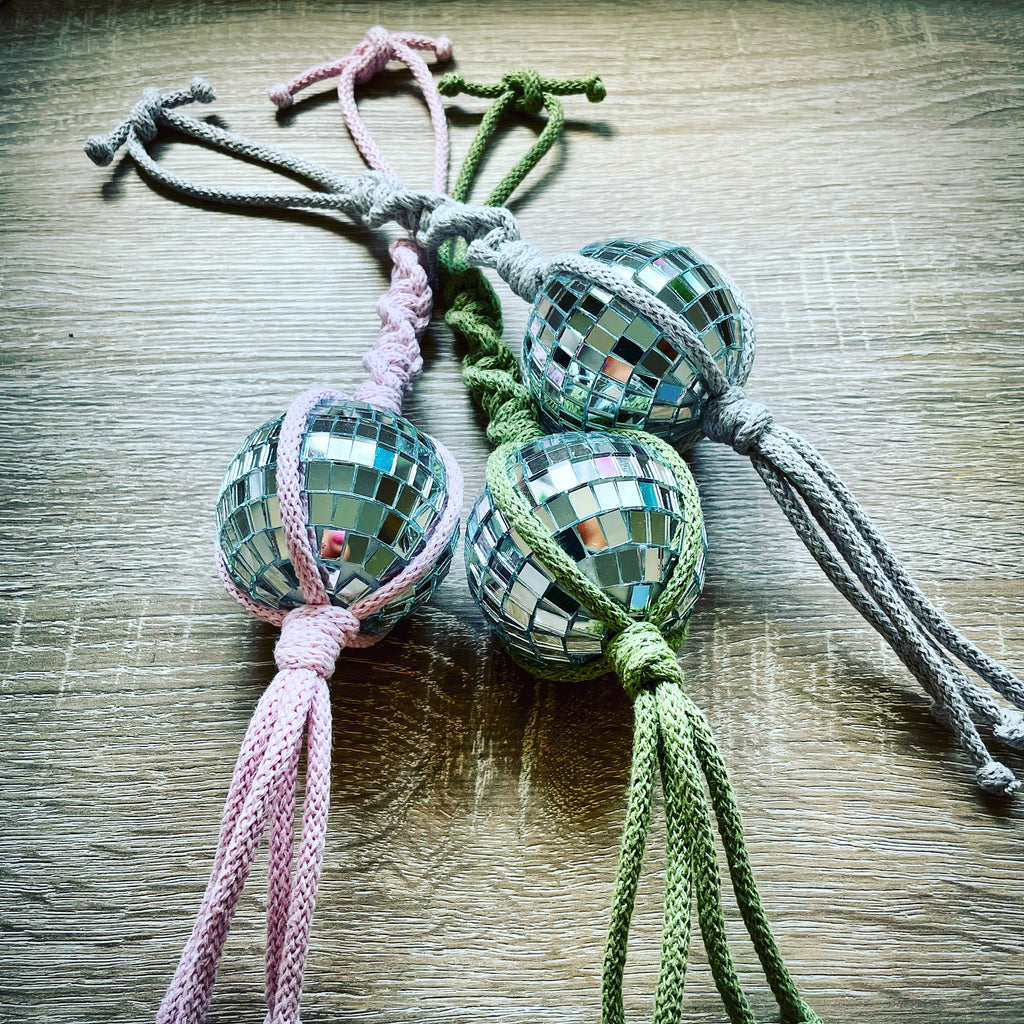 Macrame Disco Ball - for car, window or tree decoration.