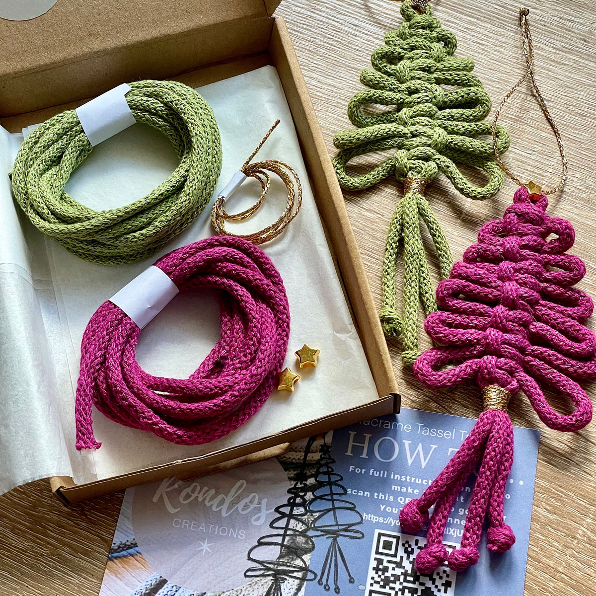 Macrame Kit Christmas Tree Decorations - Make it yourself Macrame Kit, Craft Kit