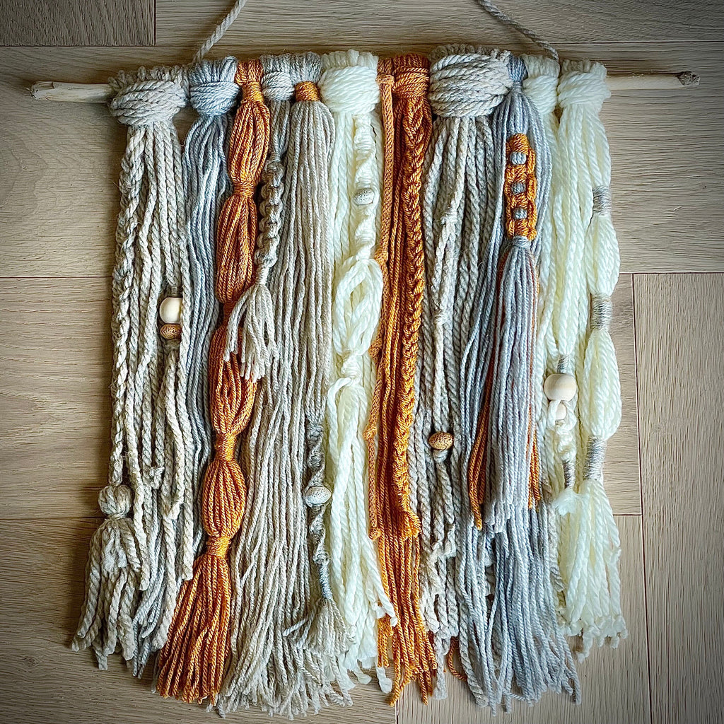 Boho Macrame Wall Hanging, Neutrals & Mustard, Nordic Style
