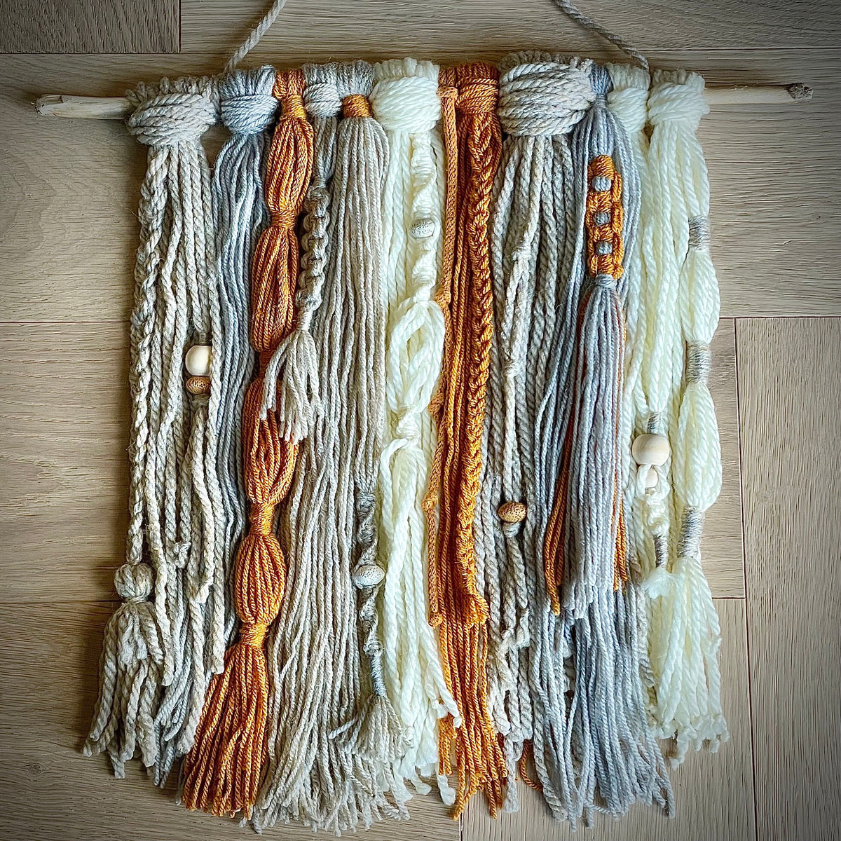 Boho Macrame Wall Hanging, Neutrals & Mustard, Nordic Style
