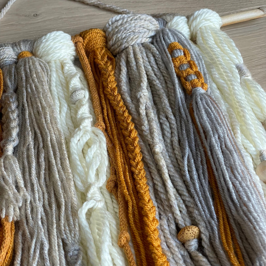 Boho Macrame Wall Hanging, Neutrals & Mustard, Nordic Style