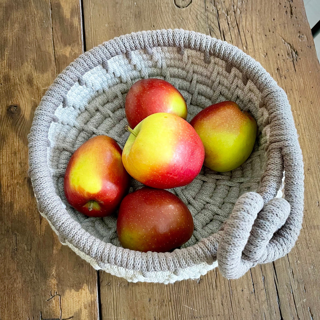Handmade Linen Coiled Rope Basket Bowl – Mocha Trim