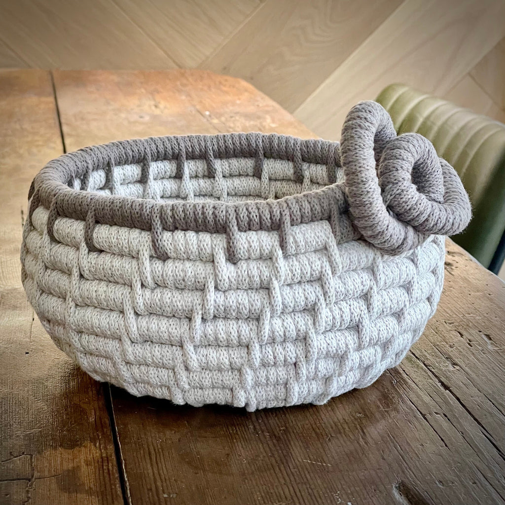 Handmade Linen Coiled Rope Basket Bowl – Mocha Trim