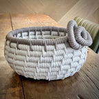 Handmade Linen Coiled Rope Basket Bowl – Mocha Trim