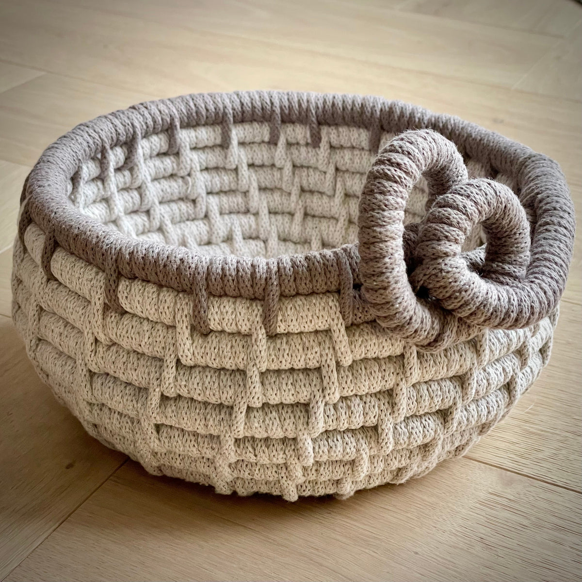 Handmade Linen Coiled Rope Basket Bowl – Mocha Trim