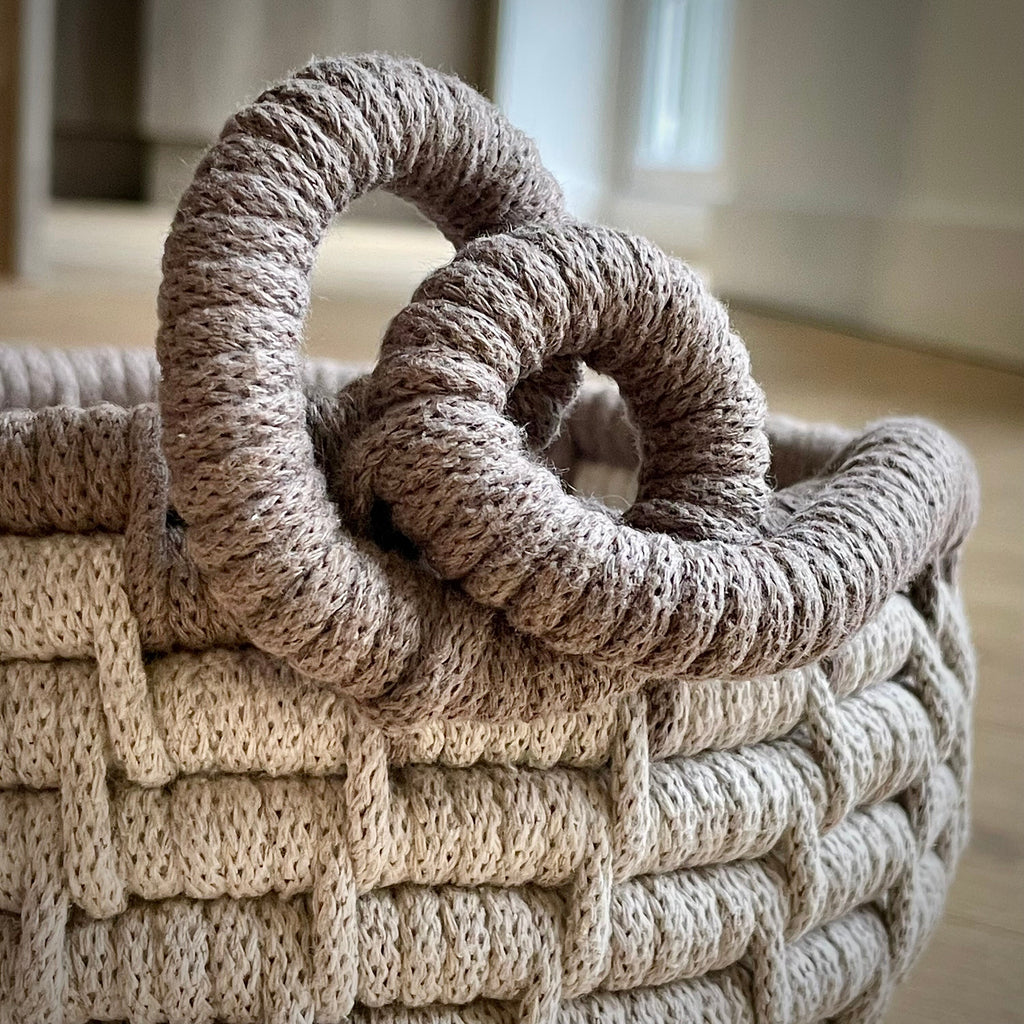 Handmade Linen Coiled Rope Basket Bowl – Mocha Trim