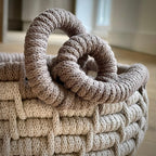 Handmade Linen Coiled Rope Basket Bowl – Mocha Trim