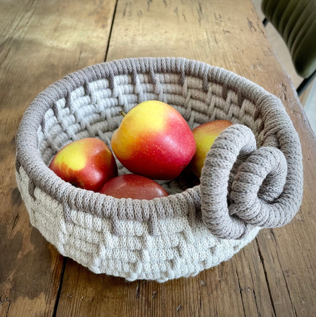 Handmade Linen Coiled Rope Basket Bowl – Mocha Trim