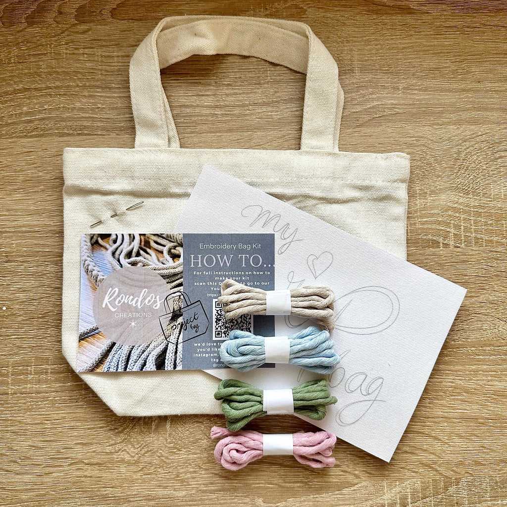 Beginners Embroidered Project Bag Kit, Make it Yourself Embroidered Project Bag, Craft Kit