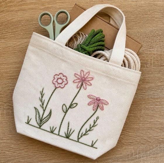 Beginners Embroidered Project Bag Kit, Make it Yourself Embroidered Project Bag, Craft Kit