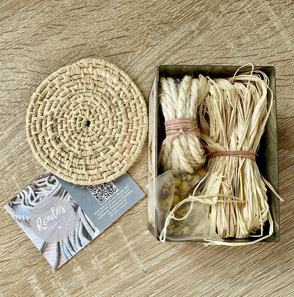 Make it Yourself Raffia Coaster Kit - in a Limited Edition Vintage Tin.