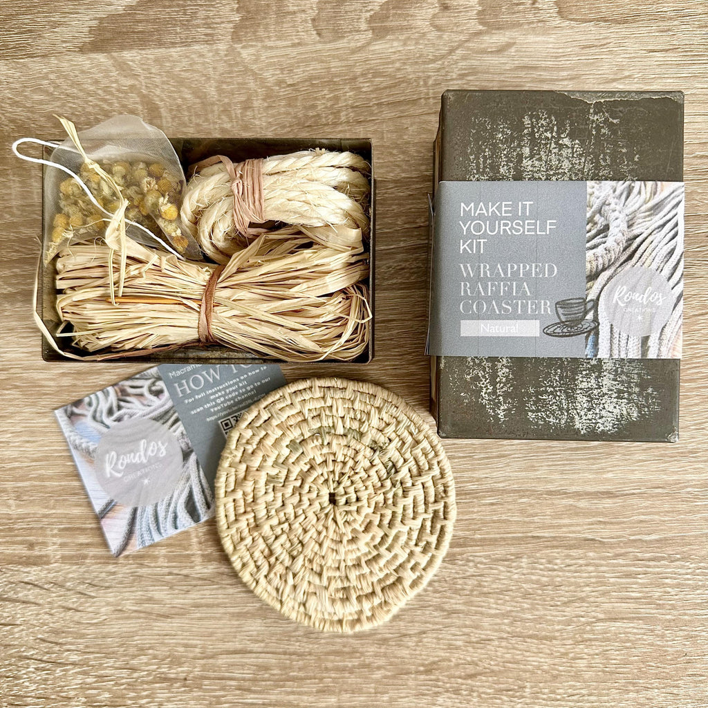 Make it Yourself Raffia Coaster Kit - in a Limited Edition Vintage Tin.