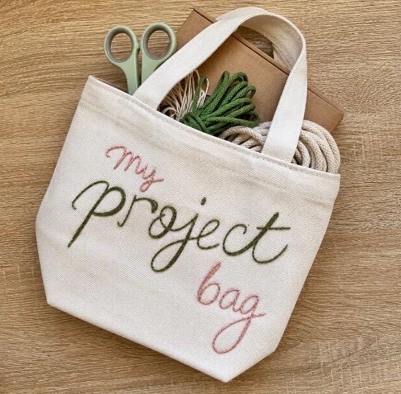 Beginners Embroidered Project Bag Kit, Make it Yourself Embroidered Project Bag, Craft Kit