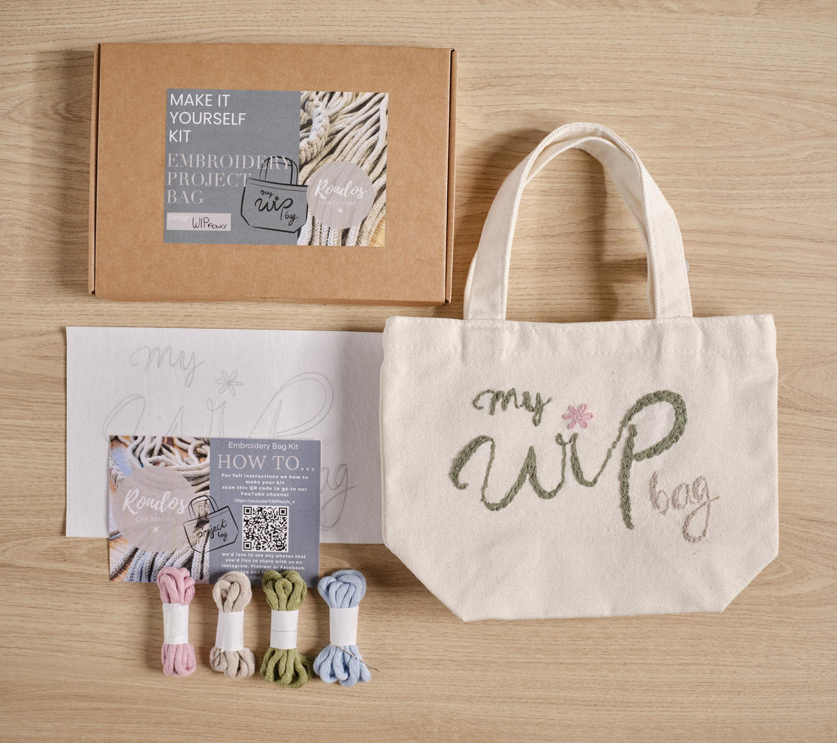 Beginners Embroidered Project Bag Kit, Make it Yourself Embroidered Project Bag, Craft Kit